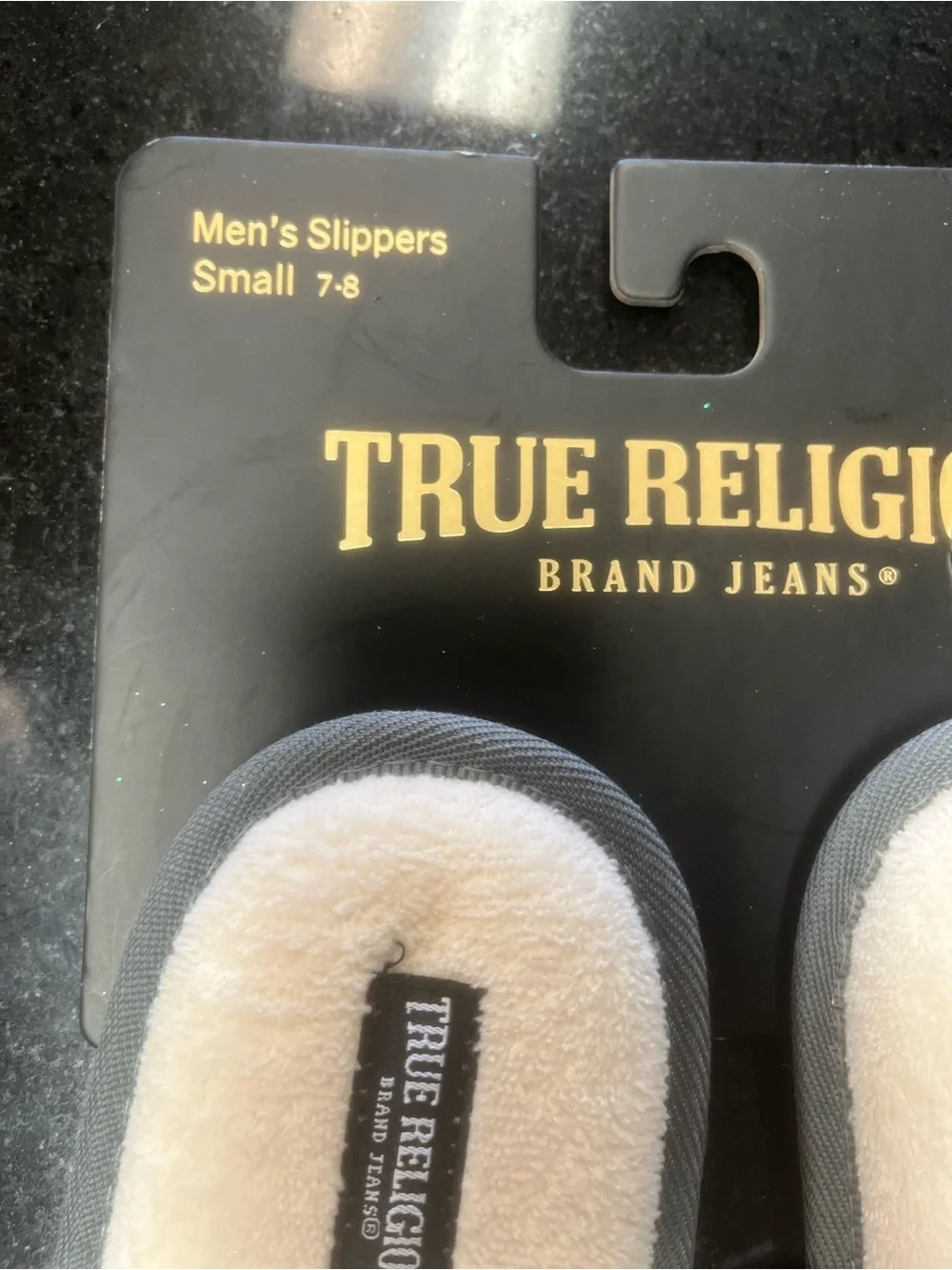 Sz 7-8 True Religion Navy Faux-Fur Lined Slide Slippers